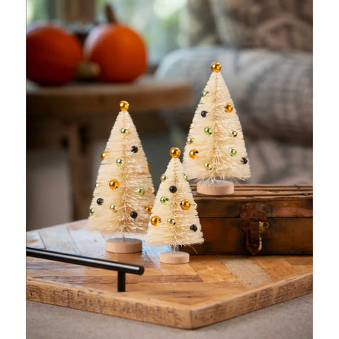 Mini Polka Dot Halloween Trees In Cream