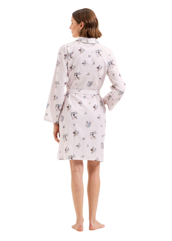 Flore Cotton Sateen Short Robe in Pearl