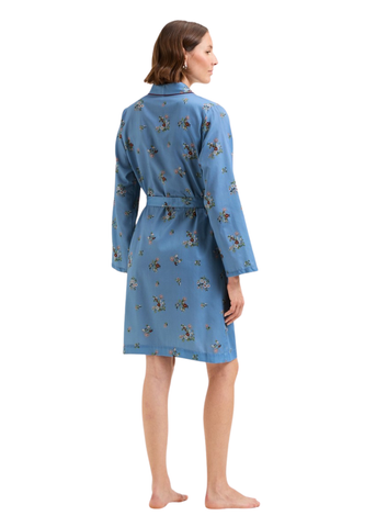 Flore Cotton Sateen Short Robe in Bleu