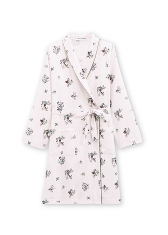 Flore Cotton Sateen Short Robe in Pearl