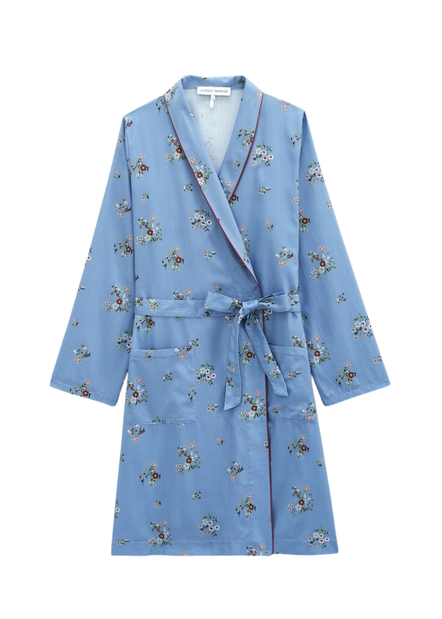 Flore Cotton Sateen Short Robe in Bleu
