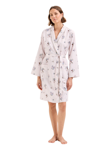 Flore Cotton Sateen Short Robe in Pearl