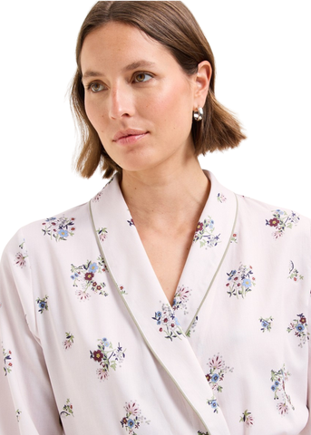 Flore Cotton Sateen Short Robe in Pearl