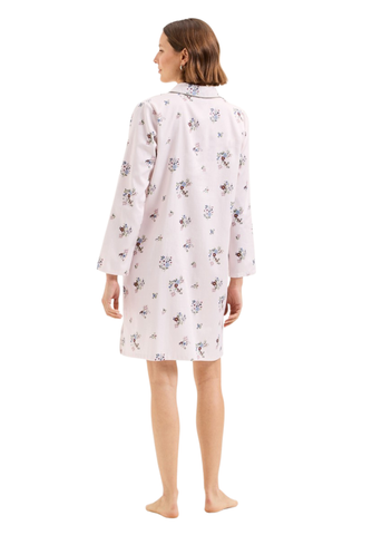 Flore Cotton Sateen Long Sleeve Nightshirt in Pearl