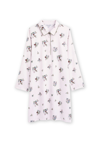 Flore Cotton Sateen Long Sleeve Nightshirt in Pearl