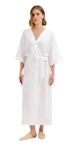 Romane Half Sleeve Long Kimono Robe in Ecru