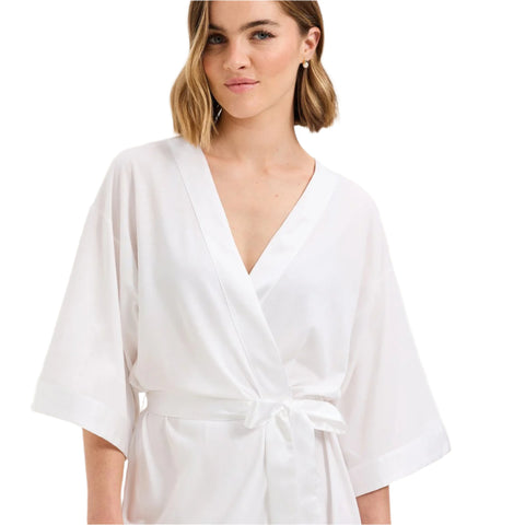 Romane Half Sleeve Long Kimono Robe in Ecru