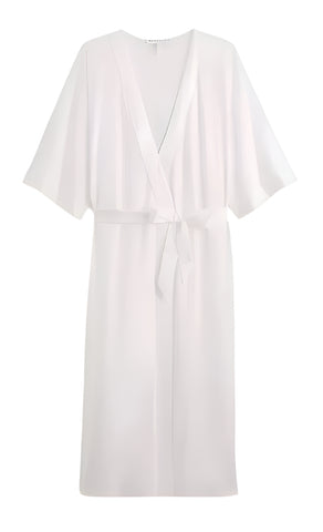 Romane Half Sleeve Long Kimono Robe in Ecru
