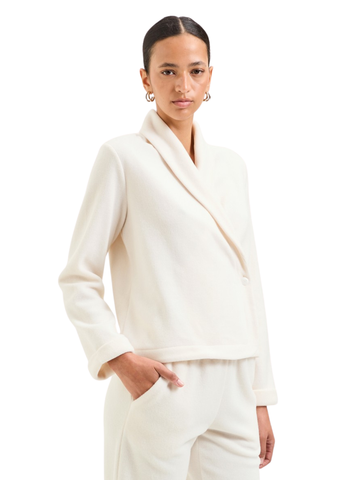 Louna Polar Fleece Long Sleeve Bed Jacket in Chalk