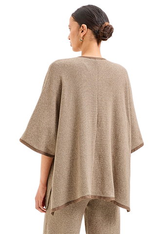 Anna Cotton Fleece Half Sleeve Poncho in Hazelnut