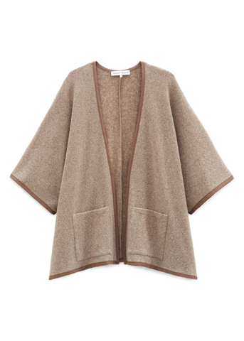 Anna Cotton Fleece Half Sleeve Poncho in Hazelnut