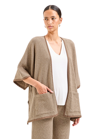 Anna Cotton Fleece Half Sleeve Poncho in Hazelnut