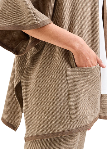 Anna Cotton Fleece Half Sleeve Poncho in Hazelnut