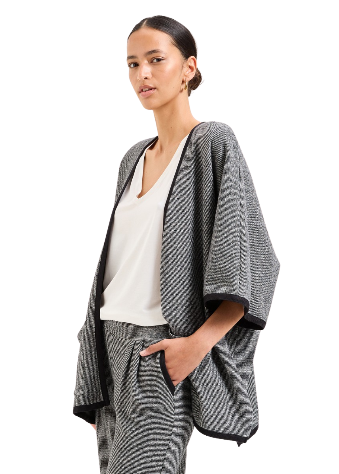 Anna Cotton Fleece Half Sleeve Poncho in Charcoal
