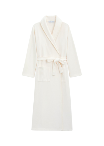 Ninon Polar Fleece Long Sleeve Long Robe in Chalk