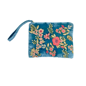 Liza Velvet Zip Pouch in Riviera Blue