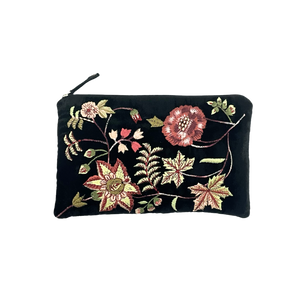 Madame Bovary Velvet Cosmetic Zip Pouch in Pitch Black