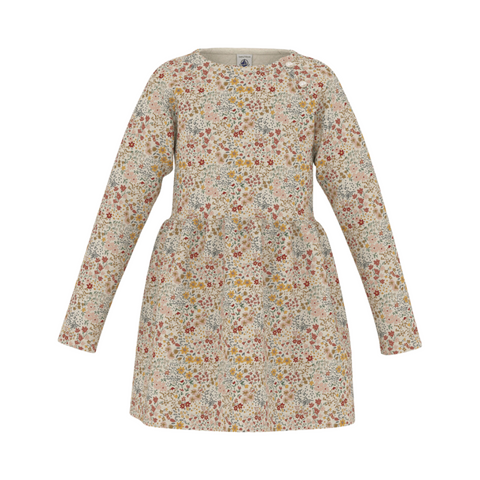 Wildflower Print Long Sleeve Dress in Cream