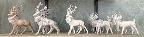 Dasher Glittered Deer with Fur Collar in Cream