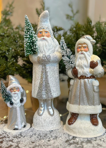 Glittered Santa with Fur Trimmed Coat in Silver
