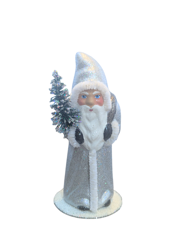Glittered Santa with Fur Trimmed Coat in Silver