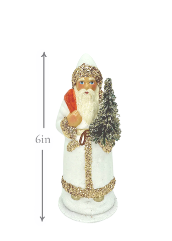 Glittered Santa with Red Toy Bag in Gold + White