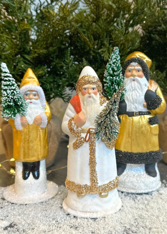 Glittered Santa with Red Toy Bag in Gold + White