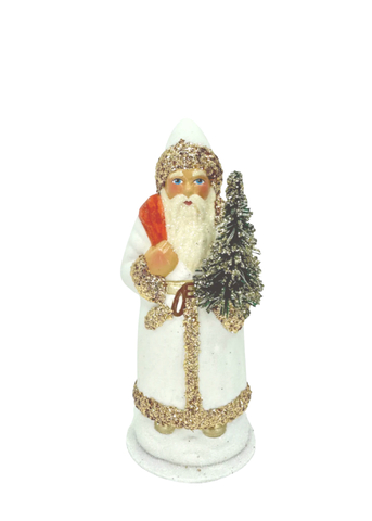 Glittered Santa with Red Toy Bag in Gold + White