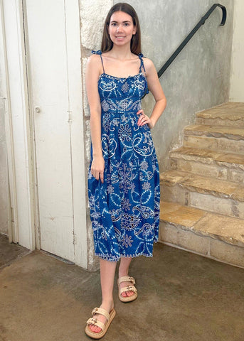 Liat Embroidered Sleeveless A-Line Midi Dress in Blue