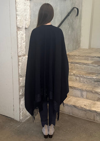 Sequined Wool Blend Cape in Herebo Blue