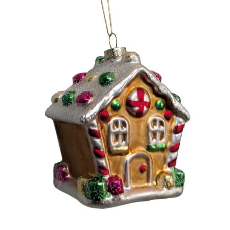 Gumdrop Gingerbread House Painted Glass Ornament