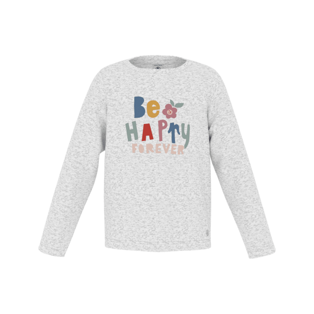 Be Happy Forever Long Sleeve Graphic Tee in Oatmeal