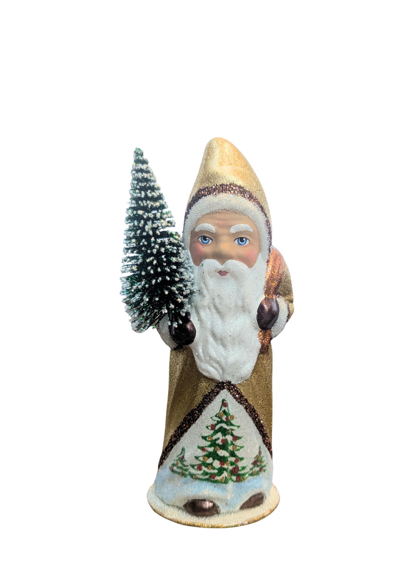 Hand Painted Santa in Glitter + Beaded Christmas Tree Motif Winter Coat with Toy Bag + Fir Tree