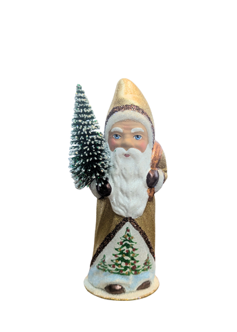 Hand Painted Santa in Glitter + Beaded Christmas Tree Motif Winter Coat with Toy Bag + Fir Tree