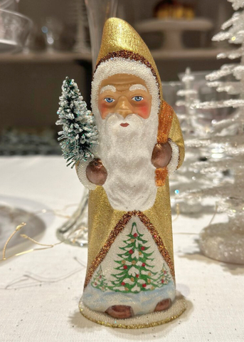 Hand Painted Santa in Glitter + Beaded Christmas Tree Motif Winter Coat with Toy Bag + Fir Tree