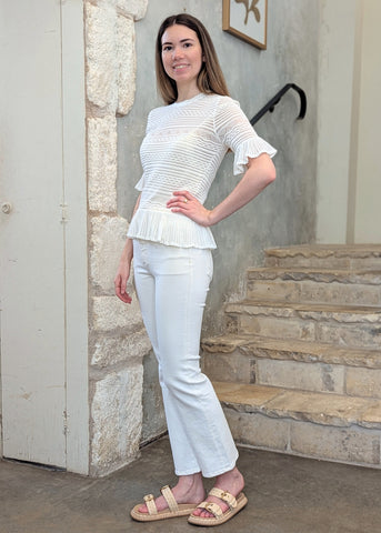 Flora Short Sleeve Multi-Stitch Knit Top in Pristine