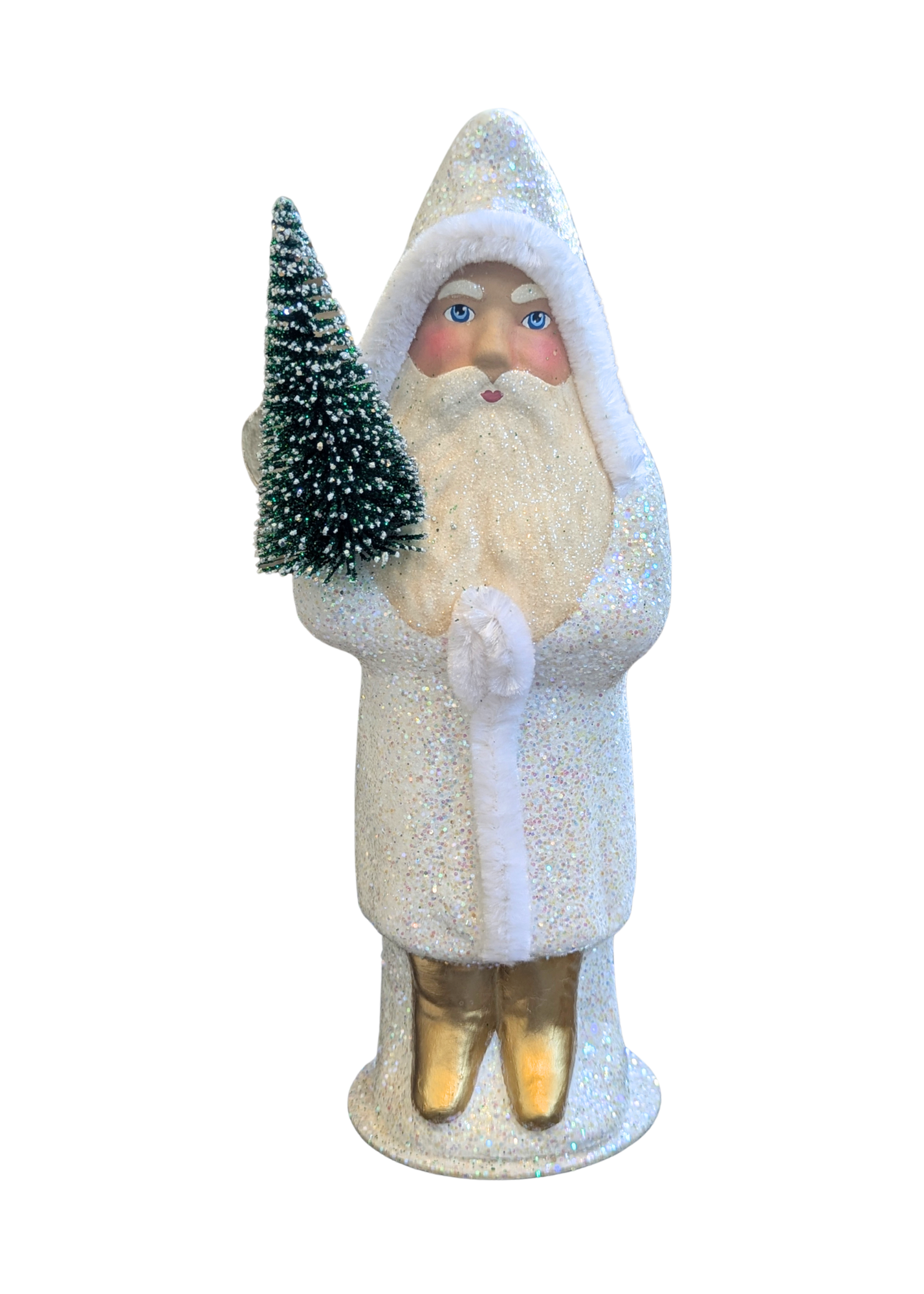 Beaded Santa Winter Coat with Fir Tree in White