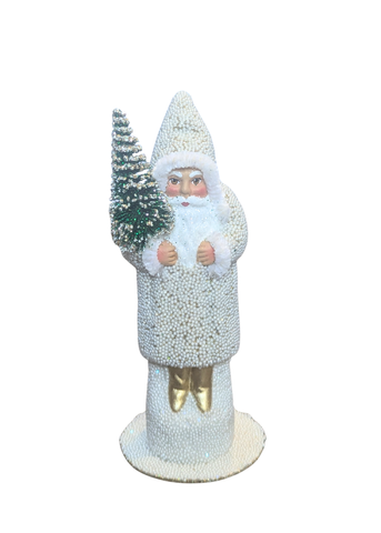 Santa Beaded Winter Coat with Fir Tree in White