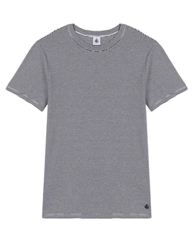 Micro Stripe Short Sleeve Crewneck Tee in White + Navy