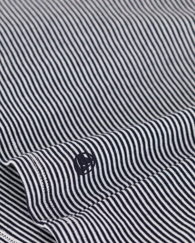 Micro Stripe Short Sleeve Crewneck Tee in White + Navy