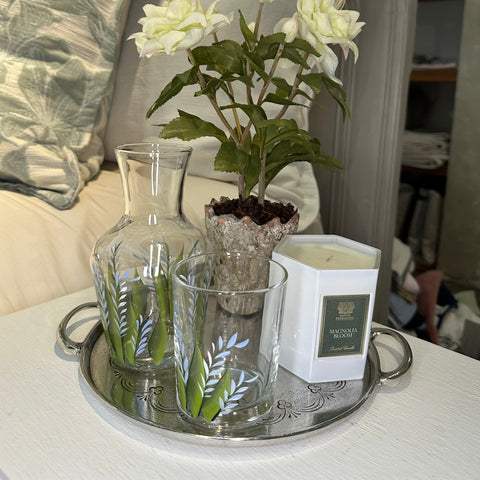 Hand Painted Lavender Glass Carafe + Tumbler Set