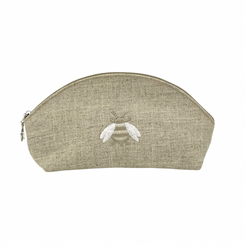 Bee Embroidered Cosmetic Bag in Natural + White