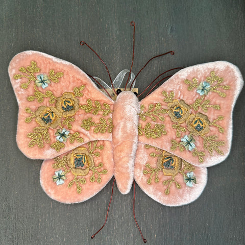 Miranda Blue + Gold Embroidered Silk Velvet Butterfly in Old Rose