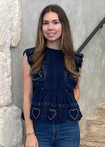 Jeanetta Eyelet Tank Top in Navy