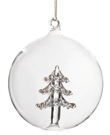 Glass Orb Ornament with Gilded Glass Fir Tree Center