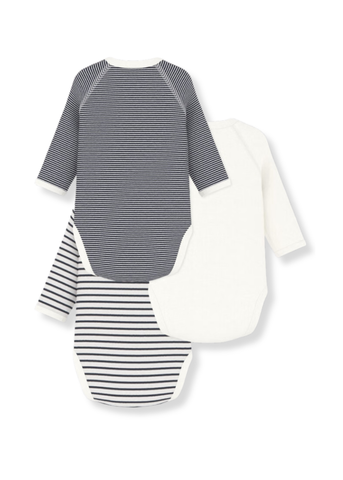 Long Sleeve Crossover Bodysuit 3 Pack in White + Navy