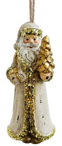 Vintage Santa with Gold Christmas Tree Painted Ornament