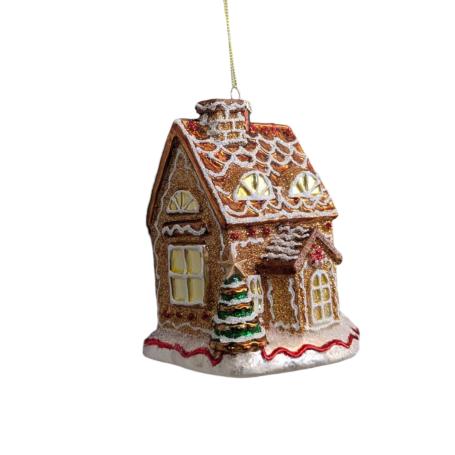 Decorated Gingerbread House Painted Glass Ornament