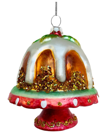 Glittered Christmas Pudding Painted Glass Ornament