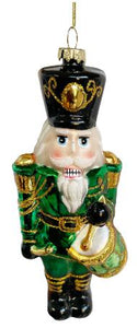 Drummer Boy Nutcracker Painted Glass Ornament in Green